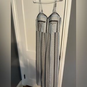 Women’s high waste jumper spaghetti straps . Blue and white stripes. Sz L